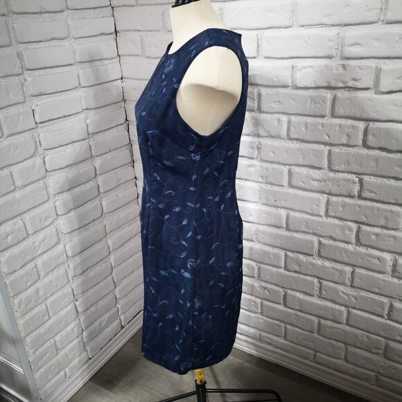 Scarlet Ladies Size 13/14 Navy w/ Pattern Made in Canada Sleeveless Midi Dress - Picture 4 of 8